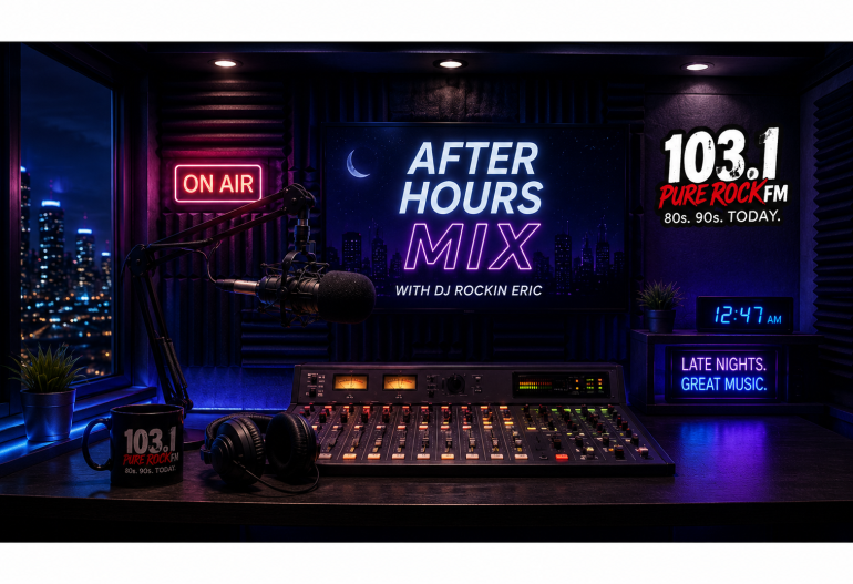 After Hours Mix late-night radio studio image for 103.1 Pure Rock FM.